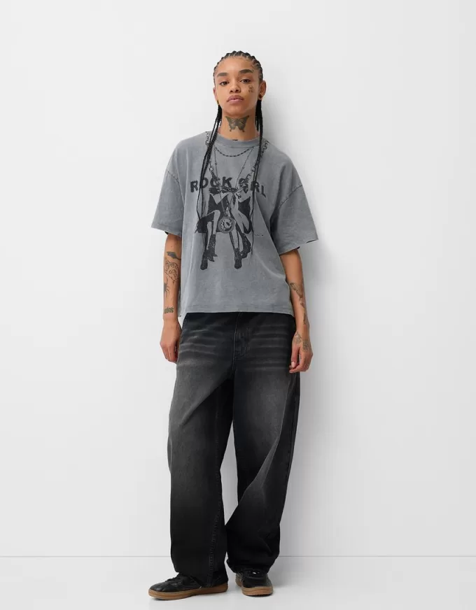 Tricou oversize imprimat cu maneca scurta