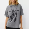 Tricou oversize imprimat cu maneca scurta Tricou oversize imprimat cu maneca scurta