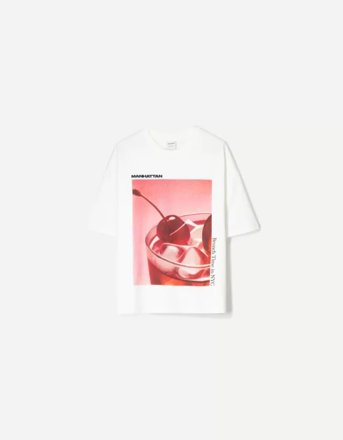 Tricou oversize imprimat cu maneca scurta Tricou oversize imprimat cu maneca scurta