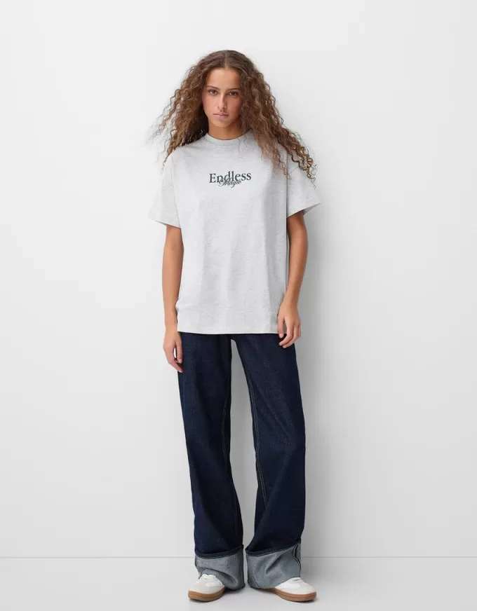 Tricou oversize imprimat cu maneca scurta Tricou oversize imprimat cu maneca scurta