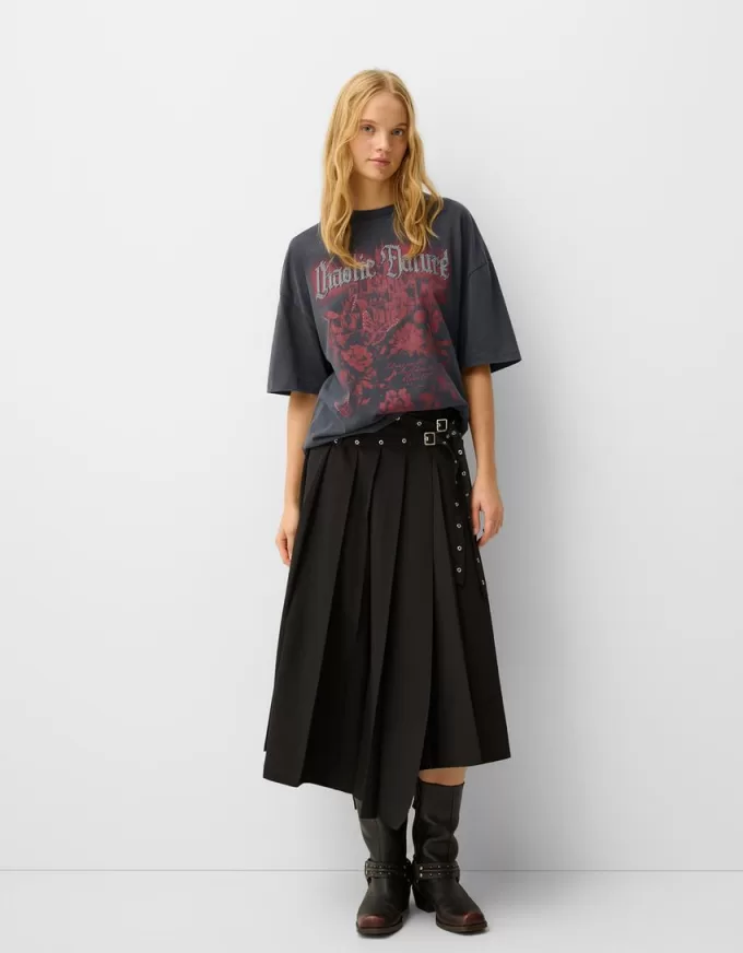 Tricou oversize imprimat cu maneca scurta Tricou oversize imprimat cu maneca scurta