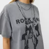 Tricou oversize imprimat cu maneca scurta Tricou oversize imprimat cu maneca scurta