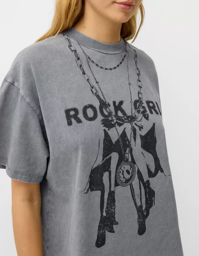 Tricou oversize imprimat cu maneca scurta Tricou oversize imprimat cu maneca scurta