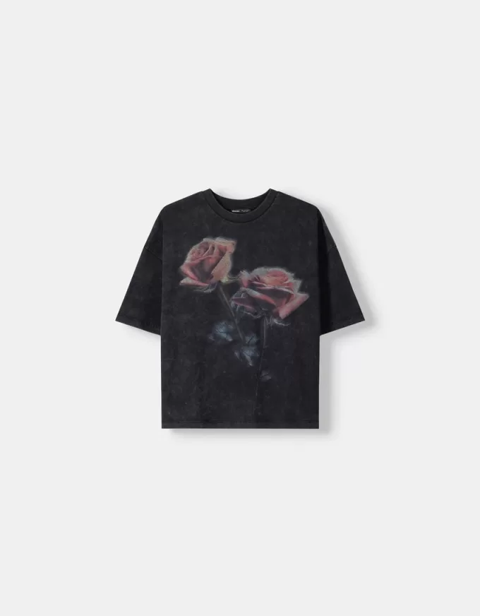 Tricou oversize imprimat cu maneca scurta Tricou oversize imprimat cu maneca scurta
