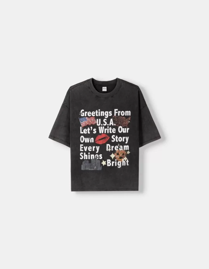 Tricou oversize imprimat cu maneca scurta