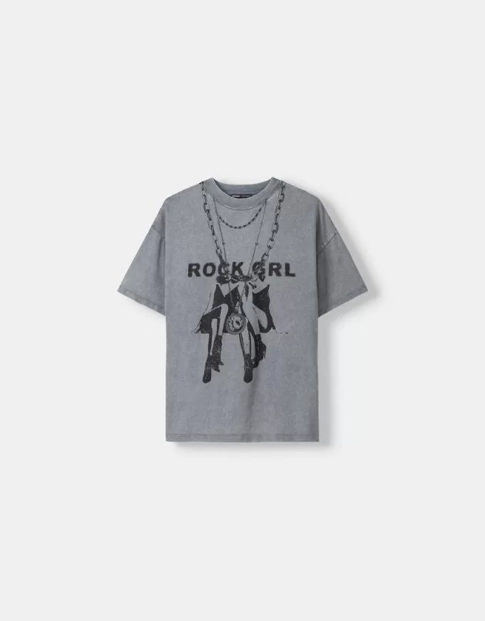 Tricou oversize imprimat cu maneca scurta