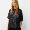 Tricou oversize imprimat cu maneca scurta Tricou oversize imprimat cu maneca scurta