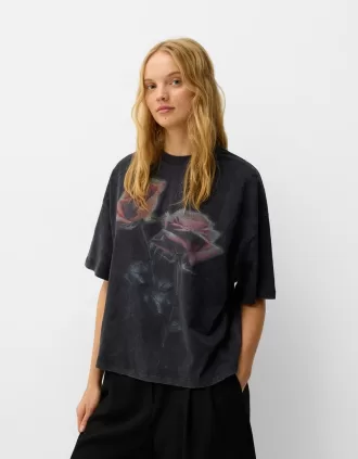 Tricou oversize imprimat cu maneca scurta