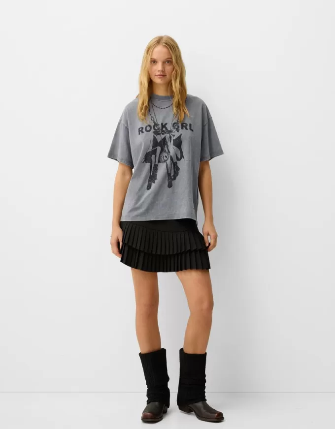 Tricou oversize imprimat cu maneca scurta Tricou oversize imprimat cu maneca scurta
