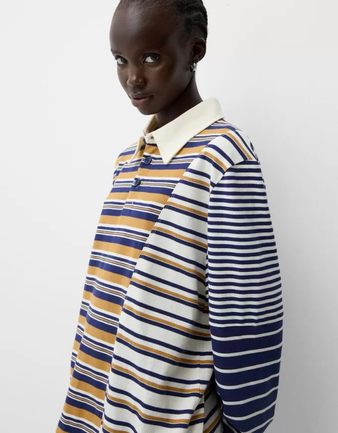Tricou polo cu mânecă lungă în dungi