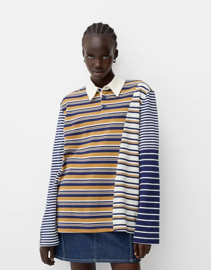 Tricou polo cu mânecă lungă în dungi