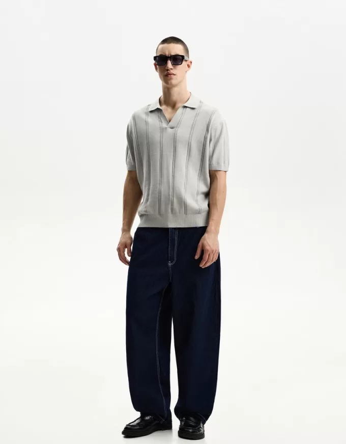 Tricou polo cu mânecă scurtă texturată Tricou polo cu mânecă scurtă texturată