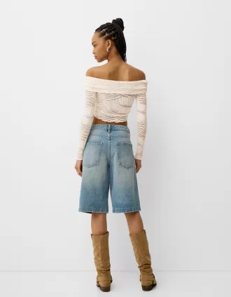 Tricou rustic decolteu Bardot cu maneca lunga