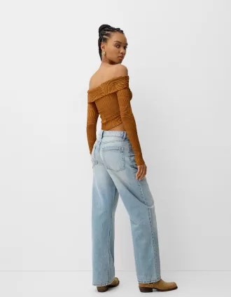 Tricou rustic decolteu Bardot cu maneca lunga