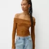 Tricou rustic decolteu Bardot cu maneca lunga Tricou rustic decolteu Bardot cu maneca lunga