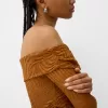 Tricou rustic decolteu Bardot cu maneca lunga Tricou rustic decolteu Bardot cu maneca lunga