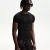 Tricou slim-fit cu maneca scurta, cu cusaturi