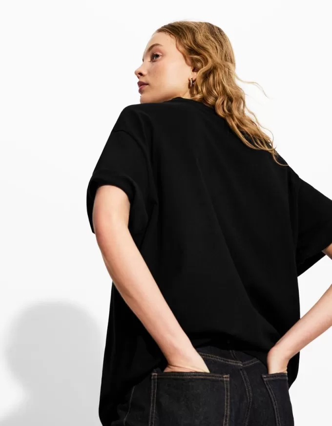 Tricou supradimensionat din bumbac cu mânecă scurtă