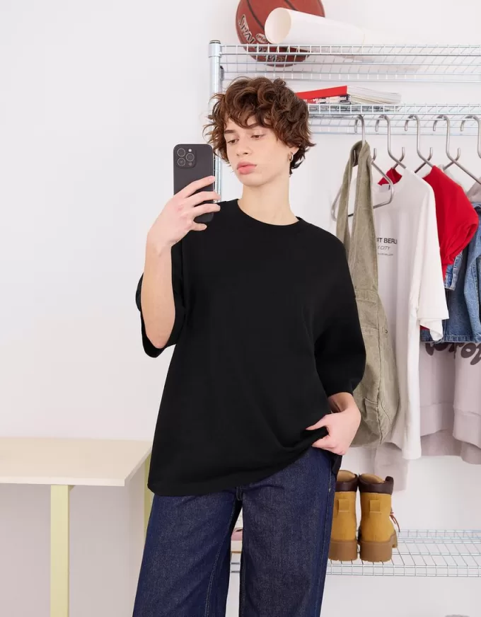 Tricou supradimensionat din bumbac cu mânecă scurtă Tricou supradimensionat din bumbac cu mânecă scurtă