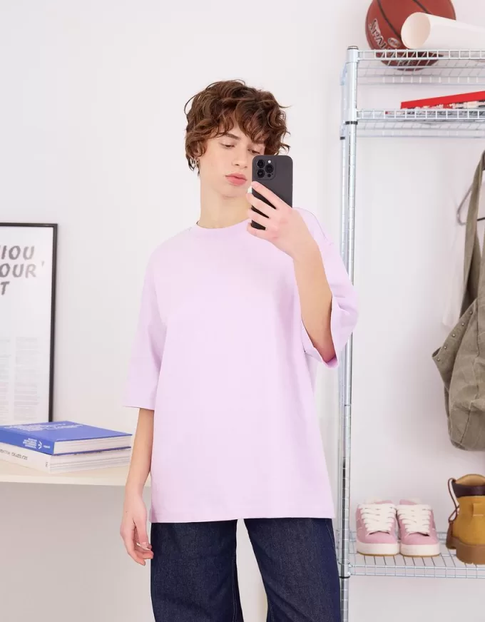 Tricou supradimensionat din bumbac cu mânecă scurtă Tricou supradimensionat din bumbac cu mânecă scurtă