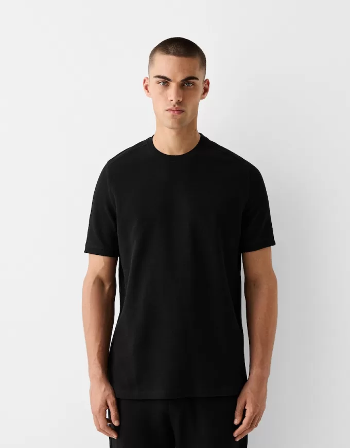 Tricou texturat cu maneca scurta