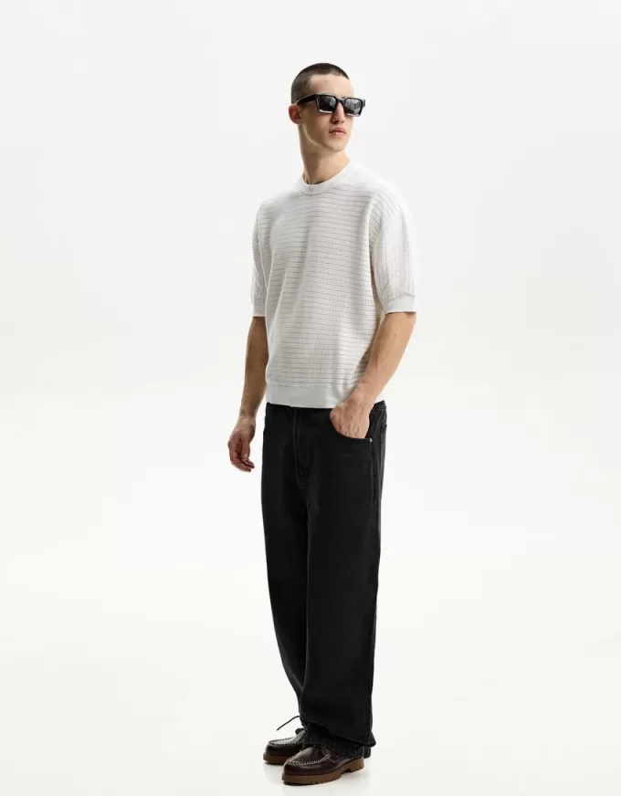 Tricou texturat cu maneca scurta