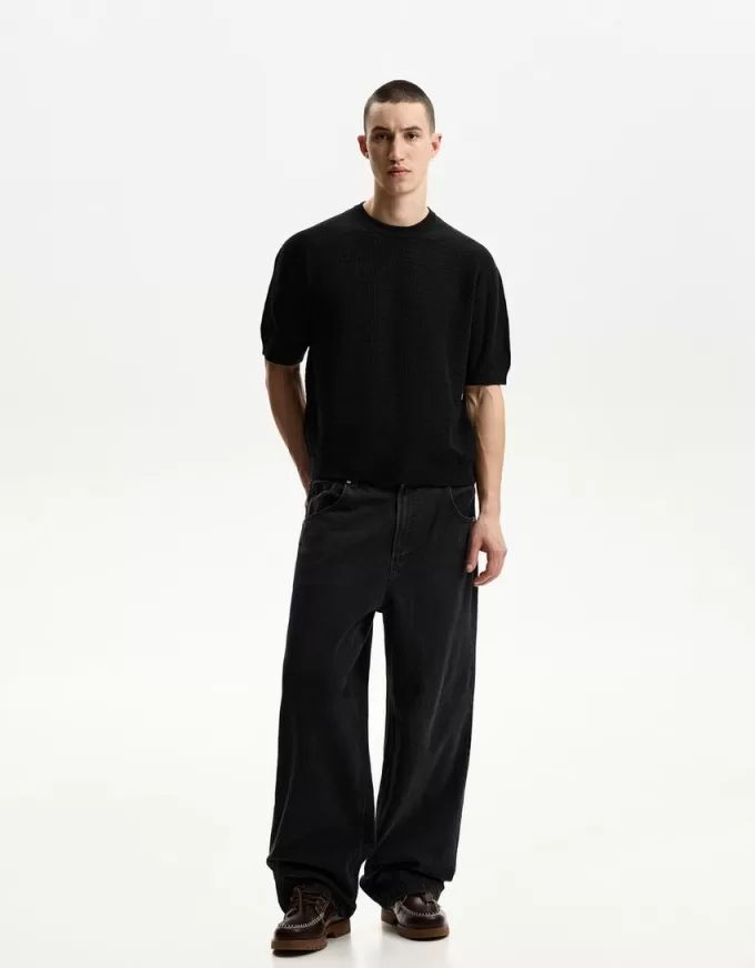 Tricou texturat cu maneca scurta