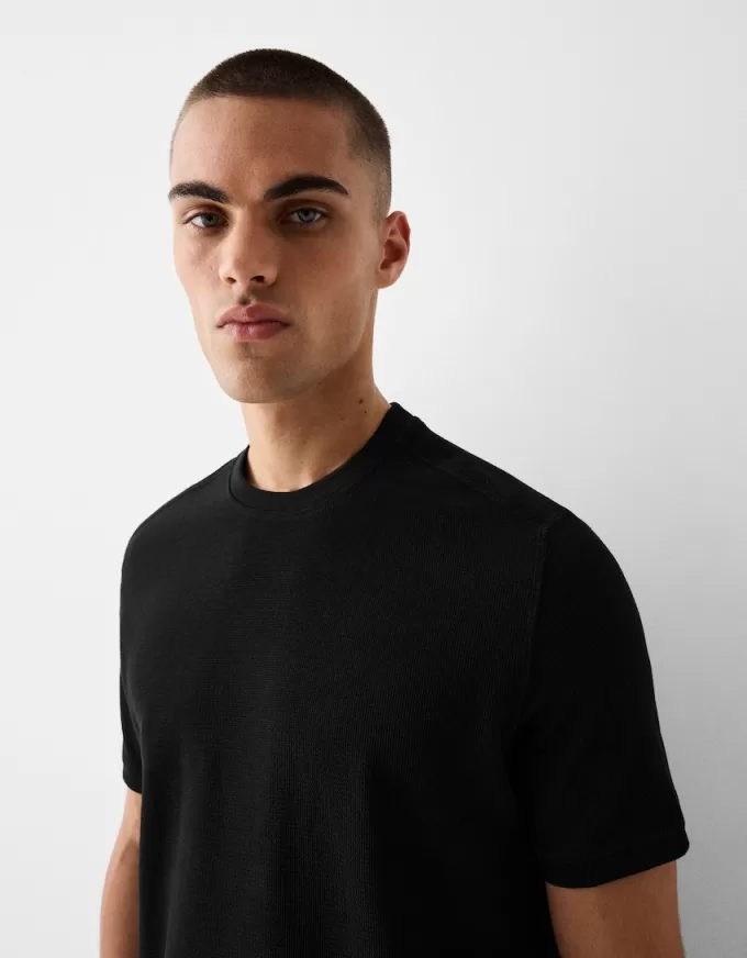 Tricou texturat cu maneca scurta