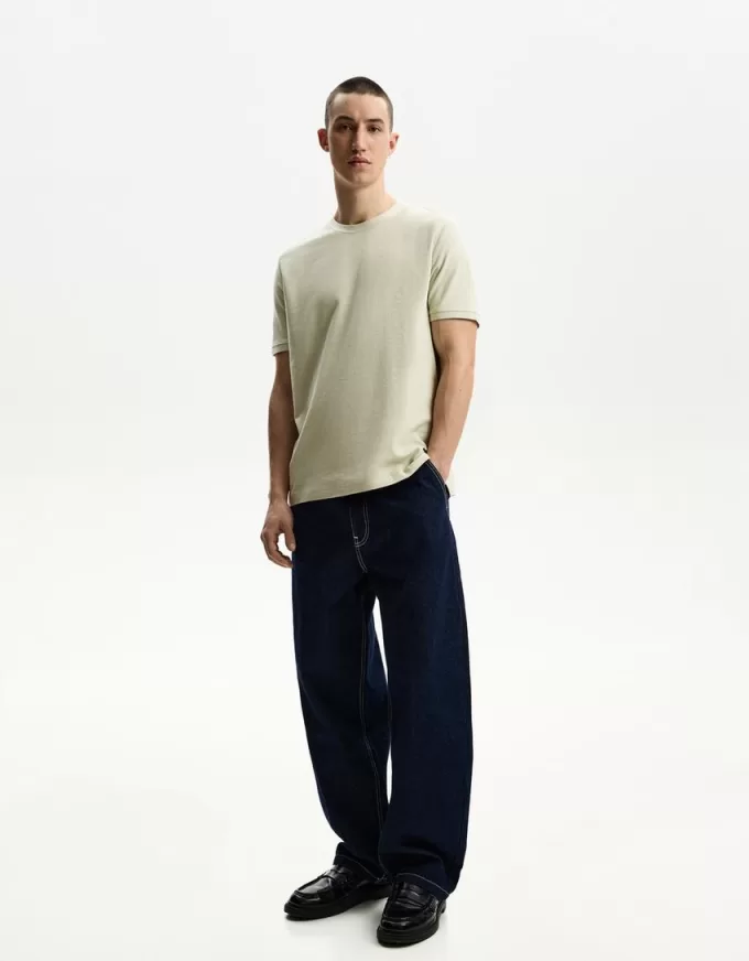 Tricou texturat cu maneca scurta