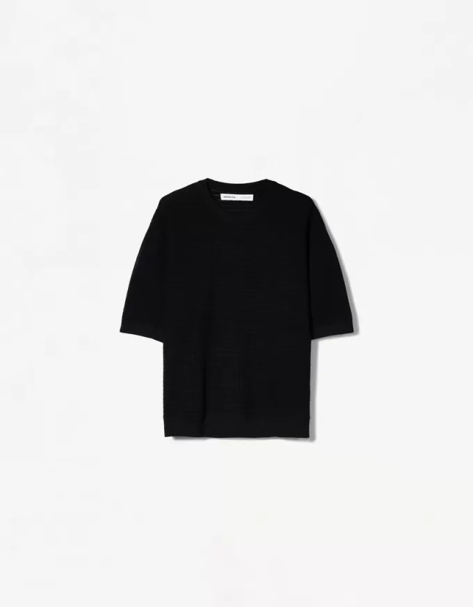Tricou texturat cu maneca scurta