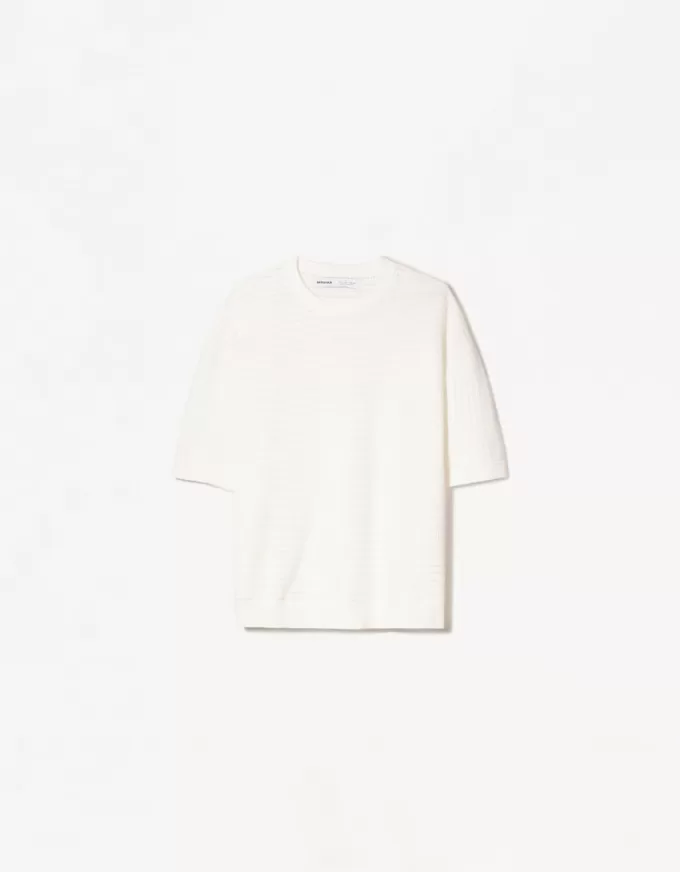 Tricou texturat cu maneca scurta