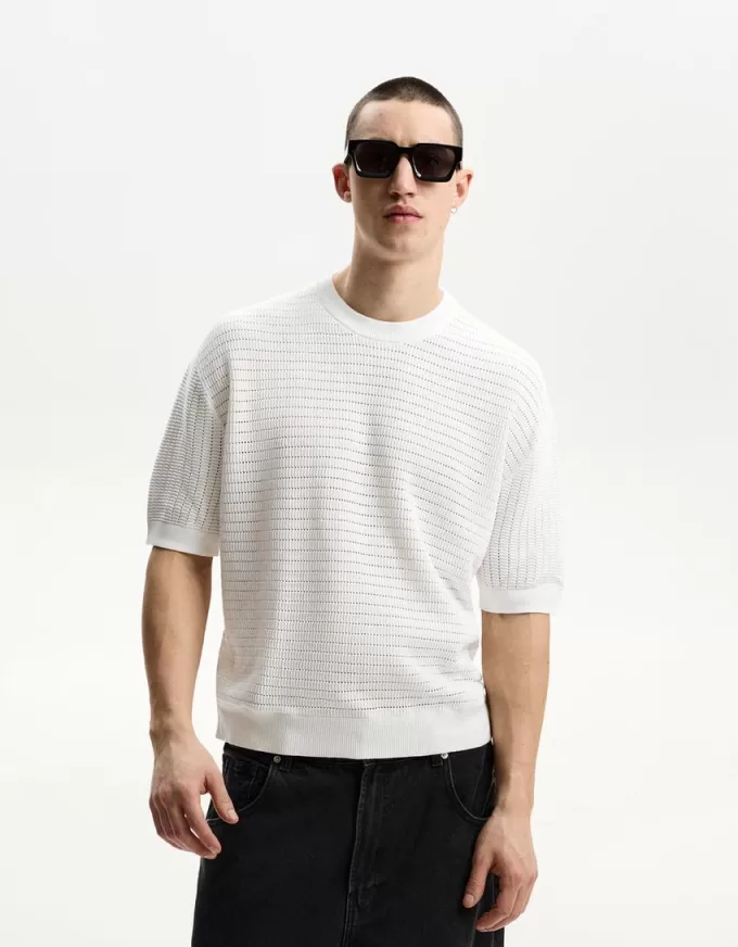 Tricou texturat cu maneca scurta