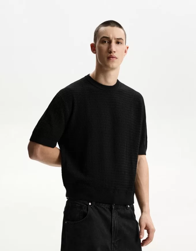 Tricou texturat cu maneca scurta