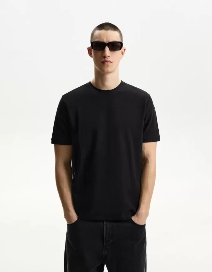 Tricou texturat cu maneca scurta