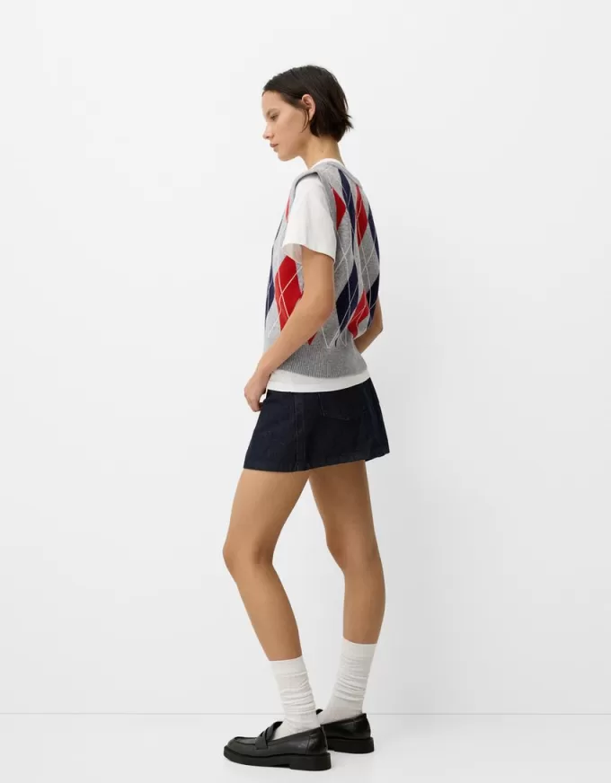 Vestă cu decolteu în V cu model argyle Vestă cu decolteu în V cu model argyle