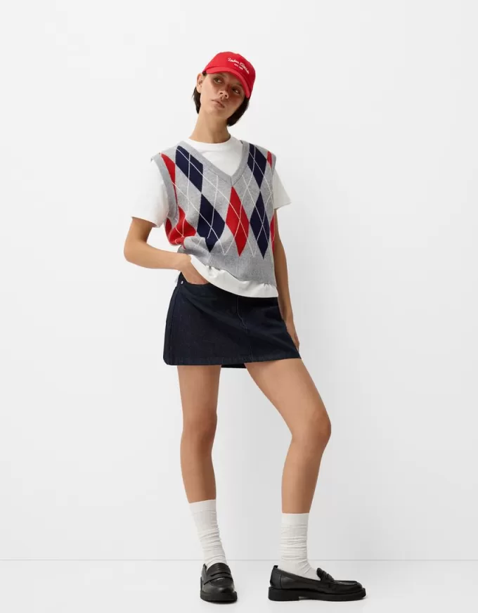 Vestă cu decolteu în V cu model argyle Vestă cu decolteu în V cu model argyle