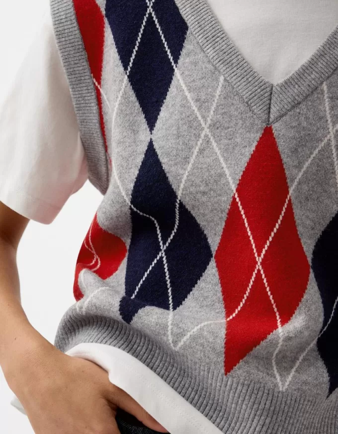 Vestă cu decolteu în V cu model argyle Vestă cu decolteu în V cu model argyle